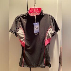TuffRider Ladies Mock Zip Short Sleeve Polo | Equestrian, Black XS, NWT